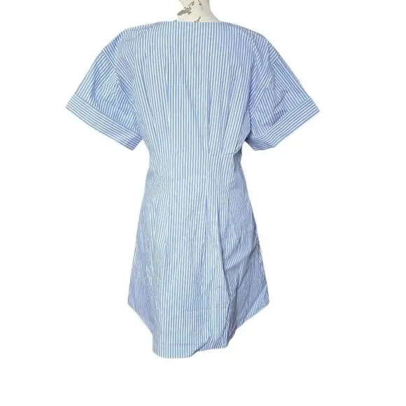 J.Crew Women's Size 14 Blue White Stripe Button Down Pleated Short Sleeve Dress - Picture 7 of 7